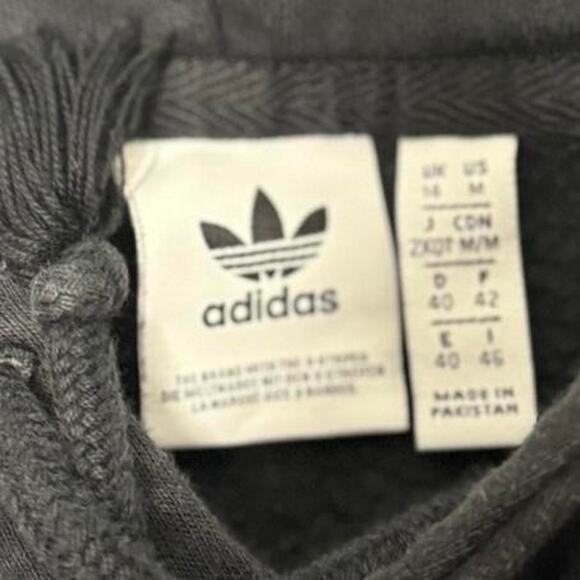 Adidas Trefoil Logo Hoodie M Black Cotton Blend Pullover Sweatshirt - Picture 3 of 5